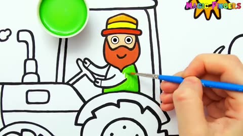 Tractor Drawing, Painting and Coloring for Kids, Toddlers | How To Draw Vehicles