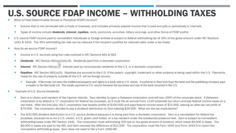 U.S. Source FDAP Income & Withholding Taxes
