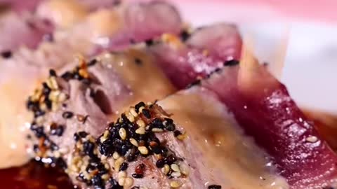 Who dares to eat well done tuna steak Spicy Teriyaki Bluefin🔥#ShowUrGrillSkillz #foodtoks #tunasteak