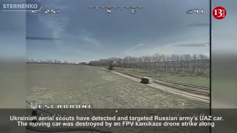 UAZ car that brought Russians into battle met by Kamikaze drone