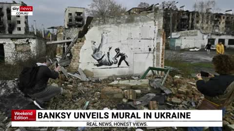 Banksy unveils mural in Ukraine
