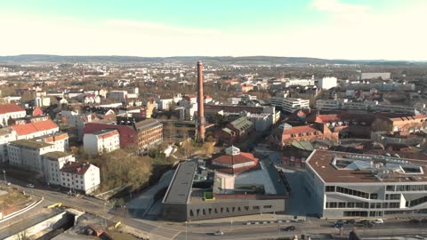 Aerial View of German University with Old Industry Site of Henschel & Son