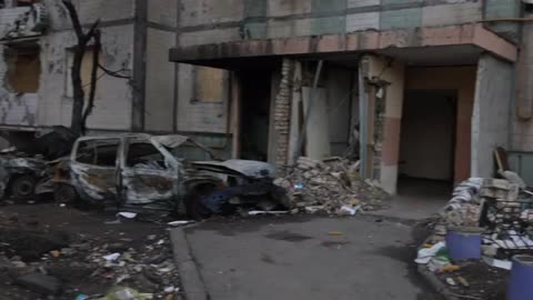Kiev residential area shattered following one month of Russia's assault in Ukraine