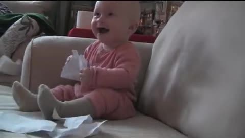 Baby Laughing Hysterically at Ripping Paper (Original)