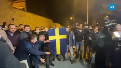 Turks Burning The Swedish Flag In Ankara