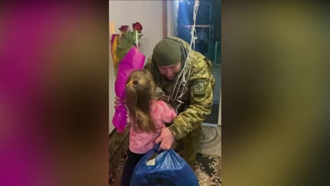 Touching Moment Young Girl Is Reunited With Border Guard Grandfather After He Returns Home