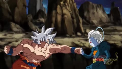 Goku and Grand Priest fight after the Dragon Ball Super Tournament of Power.