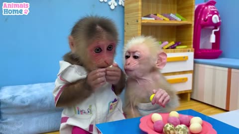 Smart BiBi helps dad take care of baby monkey