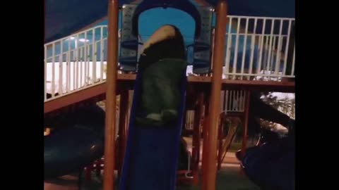 Big man is defeated by little slide