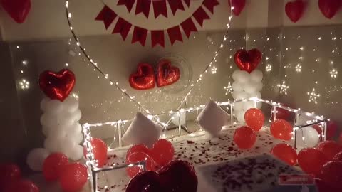 Birthday Surprise Room Decoration On Wife's Birthday At Home, Romantic Decoration Ideas
