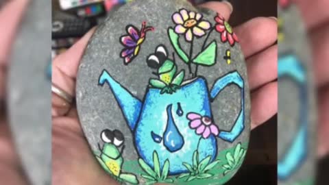 New & pretty stone rock painting ideas for beginners