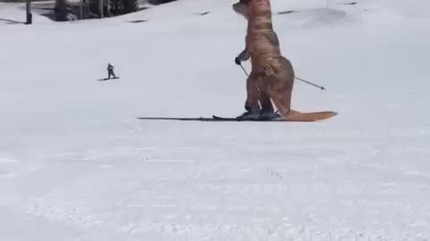 T-Rex skiing the slopes!