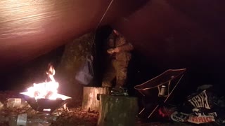 Night time under a tarp with a campfire 13th Dec 2022