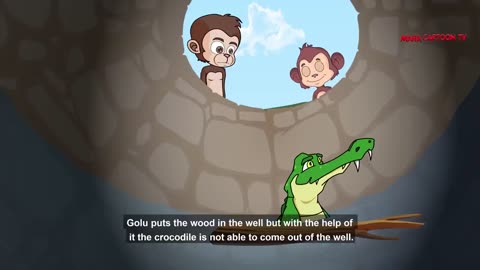 Cartoon crocodile and two monkey story video