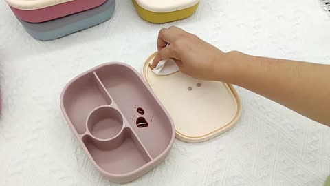 Food Grade Leak-Proof Silicone Bento Lunchbox for kids toddlers Microwave & Dishwasher Safe