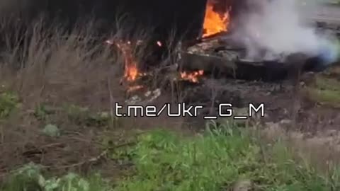 Destroyed enemy armored vehicle YPR-765 with ammunition burned out