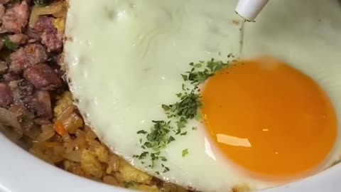 Fried rice with egg ,meat and vegetables