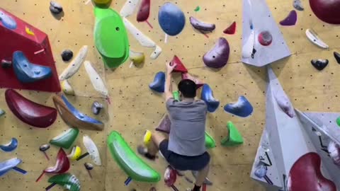 Indoor rock climbing warm-up V3 line