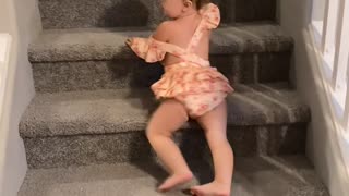 Kiddo Speedily Slides Down the Stairs