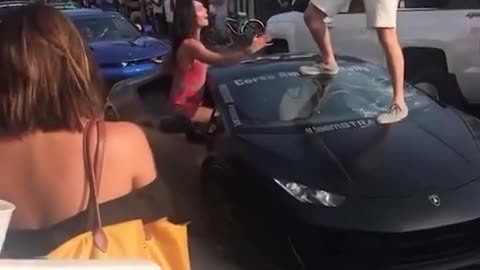 Dude steps on Lamborghini and finds out😱