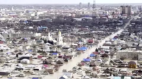 Aerial views show flooding in north Kazakhstan