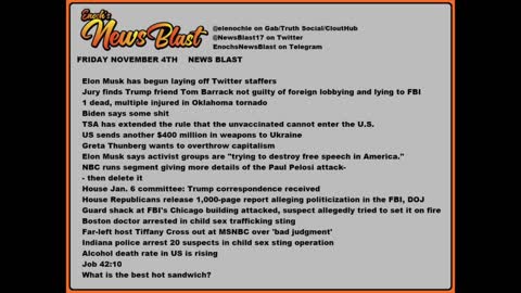 Friday, November 4, 2022 News Blast#Enoch #NewsBlastReading #NBR