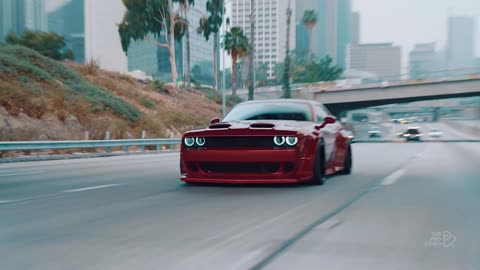 Red Dodge Challenger wide body