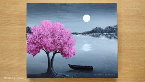 Black & White Landscape Painting for Beginners / Cherry Blossom / Acrylic Painting Technique