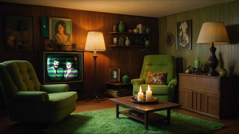 1970s Living Room + Flickering Candles & Retro TV + 2 hours Nostaglic Music