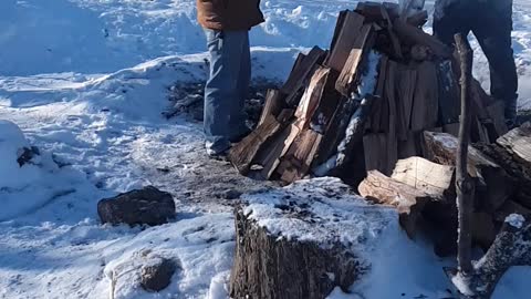 Building our fire for the Lakota Sweat Lodge