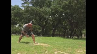 Man gets sprayed by bottle rocket