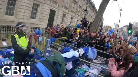 NHS Staff Throw Uniforms At Downing Street In Protest Against Unlawful Mandate