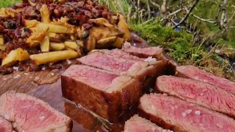 Cooking steak and chips