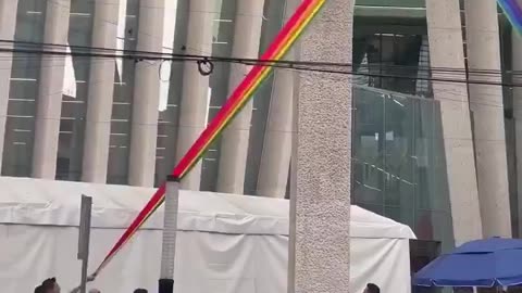 Mexico City Workers Tear Down Rainbow Flag In Protest