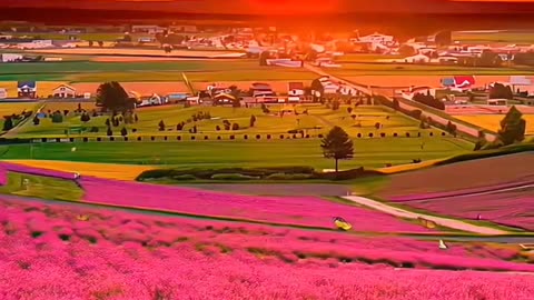 Sea of flowers and sunset