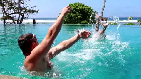 Hotel Pool Jumps Fun - Seychelles Holidays