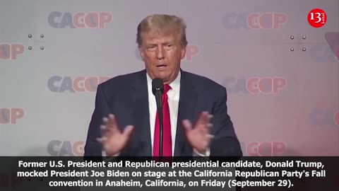 Trump imitating Biden getting lost on stage Anaheim, CA September 29, 2023