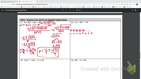 IM2 Alg 1 Traditional 12.4 Quadratic Formula