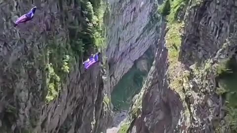Staring from wind tunnel to free fall flying suit to finally cliff jump