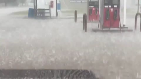 Streets of Hallam in Nebraska Covered With Hail During Heavy Storm
