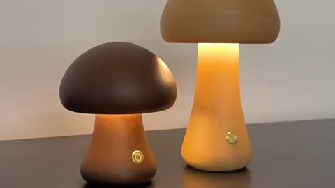 Wooden Cute Mushroom LED Night Light With Touch Switch Bedside Table Lamp For Bedroom