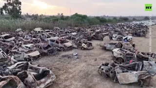 Aftermath Oct. 7 - Hundreds of scorched cars from 'Hamas' Attack -yeah, right!