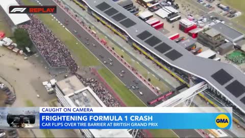 Formula 1 car flips into tire barrier during British Grand Prix _ GMA