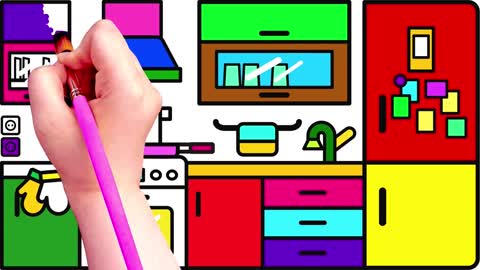 Drawing and Coloring for Kids - How to Draw Kitchen