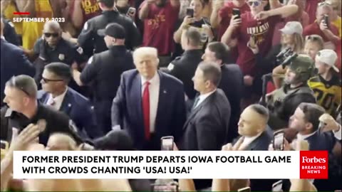 Crowd Chants, 'USA! USA!' as Trump departs lowa football game