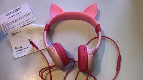 iClever Wired HS01 Kids Headphones Mic Safe Volume limited 85 / 94dB Cat Ear Pink