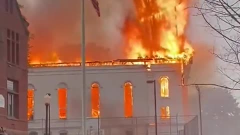 Church steeple catches fire, collapses after being struck by lightning #Shorts