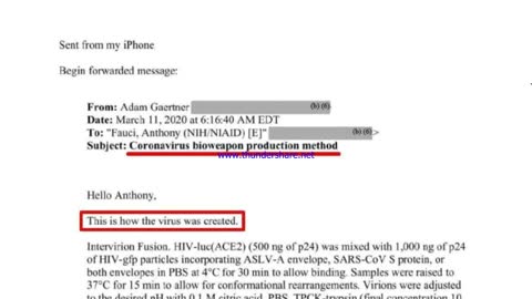 Email di Adam Gaertner a Anthony Fauci: Metodo di produzione per l'Arma biologica Coronavirus