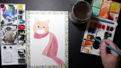 Cat Watercolor Painting Speed Painting Time Lapse