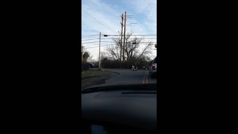 Pretty "Red Head" Girl Picks Up Motorcycle Off Street